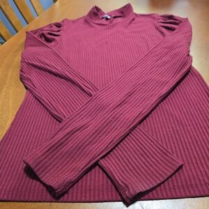 Ladies Ribbed Burgundy Long Sleeve Top Size Medium